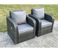 Fimous 2 PC Dark Grey Mixed Curved Rattan Adjustable Reclining Arm Chair Sofa Outdoor Garden Furniture Accesory Fimous Dark Grey