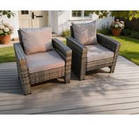 Fimous 2 Pc Pe Wicker High Back Rattan Garden Arm Chair Patio Outdoor Garden Furniture Accessory Dark Grey Mixed
