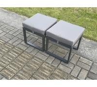Fimous Aluminum 2 PC Small Footstool Outdoor Garden Furniture With Seat Cushion Patio Furniture Dark Grey