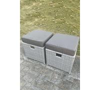 2 Pcs PE Rattan Fully Assembled Small Footstool Light Grey Fimous Light Grey One Size