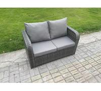 Fimous 2 Seater Curved Arm Rattan Love Sofa Patio With Cushion in Dark Grey Fimous Dark Grey