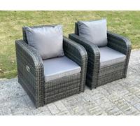 Fimous 2 x Curved Rattan Adjustable Reclining Arm Chairs - Grey