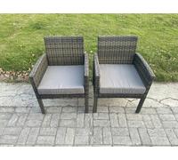 Fimous 2 x High Back Rattan Outdoor Garden Arm Chair with Thick Seat Cushions - Grey