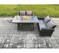 Fimous 3 Pieces Garden Furniture Sets Poly Rattan Outdoor Patio Gas Firepit Dining Table Sofa Set for Garden Backyard Dark Grey Mixed
