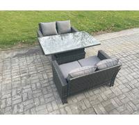 Fimous 3-Piece Poly Rattan Garden Furniture Set - Dark Grey Mixed Outdoor Patio Rising Lifting Table Sofa Dining Set
