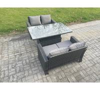 Fimous 3-Piece Poly Rattan Garden Furniture Set - Dark Grey Mixed Outdoor Patio Rising Lifting Table Sofa Dining Set