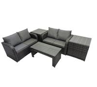 Fimous 3 Seater Sofa Reclining Chair Coffee Table Set Rattan Garden Outdoor Furniture Set with 2 Side Tables Dark Grey Mixed
