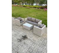 Fimous 4 PC Light Grey Outdoor PE Rattan Garden Furniture Set Wicker Sofa Coffee Table 2 Armchair Fimous Light Grey