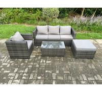 Fimous 4 Pcs Outdoor Lounge Sofa Set Wicker Pe Rattan Garden Furniture Set With Armchair Oblong Coffee Table Big Footstool