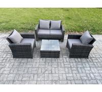 Fimous 4 Pcs Outdoor Lounge Sofa Set Wicker Pe Rattan Garden Furniture Set With Armchair Squar Coffee Table