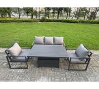 Fimous 4-Piece Aluminium Garden Furniture Sets 5 Seater Outdoor Sofa Set With Adjustable Rising Lifting Dining Table 2 Chairs