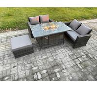 Fimous 4 Pieces Garden Furniture Sets Poly Rattan Outdoor Patio Gas Fire Pit Dining Table Sofa Set with Big Footstool