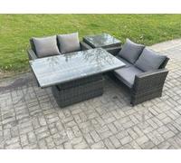 Fimous 4 Pieces Garden Furniture Sets Poly Rattan Outdoor Patio Height Adjustable Rising Lifting Table Sofa Dining Set