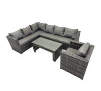 Fimous 4 Pieces Outdoor Pe Rattan Garden Furniture Corner Sofa Oblong Coffee Table Set With Cushions Dark Grey Mixed