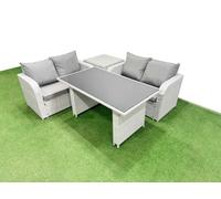 Fimous 4 Pieces Outdoor PE Rattan Sofa Set Patio Garden Furniture Sets with Cushions Side Table Light Grey