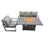 Fimous 4 Seat Outdoor Garden Furniture Set Aluminium Lounge 3 Seat Sofa Gas Fire Pit Table Sets with Chair Dark Grey