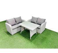 Fimous 4 Seat Outdoor Love Sofa Set Rattan Garden Furniture Set with Rectangular Dining Table Light Grey Light Grey