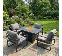 Fimous 4 Seater Aluminum Garden Dining Set with Gas Fire Pit Table and 4 Chairs - Dark Grey