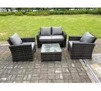 Fimous 4 Seater Dark Grey Mixed High Back Rattan Sofa Set Square Coffee Table Garden Furniture Outdoor Patio