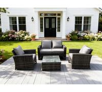 Fimous 4 Seater Dark Grey Mixed High Back Rattan Sofa Set Square Coffee Table Garden Furniture Outdoor Patio