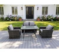 Fimous 4 Seater Outdoor Dark Grey Mixed High Back Rattan Sofa Dining Table Set Garden Furniture Patio