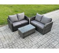 Fimous 4 Seater Outdoor Lounge Sofa Set Rattan Garden Furniture Set with Rectangular Coffee Table Dark Grey Mixed