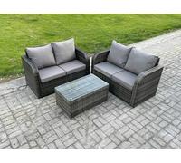 Fimous 4 Seater Outdoor Lounge Sofa Set Rattan Garden Furniture Set with Rectangular Coffee Table Dark Grey Mixed