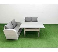 Fimous 4 Seater Outdoor Love Sofa Set Rattan Garden Furniture Set Rectangular Dining Table Light Grey