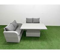 Fimous 4 Seater Outdoor Love Sofa Set Rattan Garden Furniture Set with Adjustable Lifting Dining or Coffee Table Light Grey