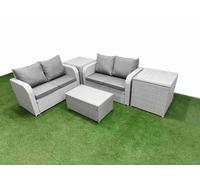 Fimous 4 Seater Outdoor Love Sofa Set Rattan Garden Furniture Set with Rectangular Coffee Table 2 Side Tables Light Grey Fimous Light Grey