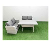 Fimous 4 Seater Outdoor Love Sofa Set Rattan Garden Furniture Set Rectangular Dining Table Light Grey