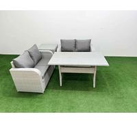 Fimous 4 Seater Outdoor Love Sofa Set Rattan Garden Furniture Set with Rectangular Dining Table Side Table Light Grey Fimous Light Grey