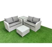 Fimous 4 Seater Outdoor Love Sofa Set Rattan Garden Furniture Set with Square Coffee Table Side Table Light Grey