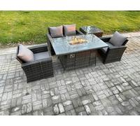 Fimous 4 Seater?Outdoor Rattan Sofa Set Garden Furniture Gas Firepit Dining Table Heater with Side Table Dark Grey Mixed