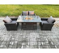 Fimous 4 Seater Outdoor Rattan Sofa Set Garden Furniture Gas Firepit Dining Table Heater Dark Grey Mixed Fimous Dark Grey