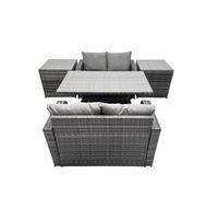 Fimous 4-seater Rattan Garden Furniture Dining Set with 2 Side Table