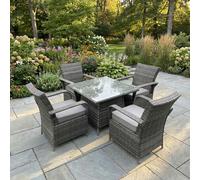 Fimous Rattan Garden Furniture Dining Set Table & Chairs PE Wicker Patio Outdoor 4 Chairs Plus Square Table in Dark Grey Fimous Dark Grey