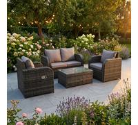 Fimous 4 Seater Rattan Garden Furniture Set with Love Sofa, Coffee Table & 2 Armchairs - Dark Grey Mixed