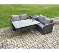 Fimous 4 Seater Rattan Outdoor Garden Furniture Set Rectangular Dining Table and Loveseat Sofa Set With Side Table