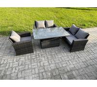 Fimous 4Pcs Rattan Outdoor Garden Furniture Sofa Set Height Adjustable Rising Lifting Table Dark Grey Mixed