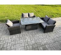 Fimous 4pcs Rattan Outdoor Garden Furniture Sofa Set Height Adjustable Rising Lifting Table Dark Grey Mixed Fimous Dark Grey
