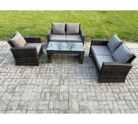 Fimous 4Pcs Rattan Outdoor Garden Furniture Sofa Set Table & Chairs Dark Grey Mixed