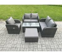 Fimous 5 PCS Garden Furniture set Rattan Outdoor Lounge Sofa Table Chair With Tempered Glass Table Dark Grey Mixed Fimous Dark Grey