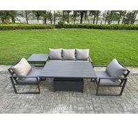 Fimous 5-Piece Aluminium Garden Furniture Sets 5 Seater Outdoor Sofa Set with Adjustable Rising Lifting Dining Table 2 Chairs Side Table