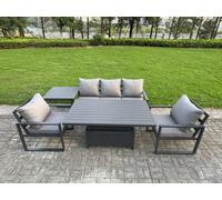 Fimous 5-Piece Aluminium Garden Furniture Sets 5 Seater Outdoor Sofa Set With Adjustable Rising Lifting Dining Table Side Table
