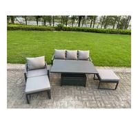 Fimous 5-Piece Aluminium Garden Furniture Sets 6 Seater Outdoor Conversational Dining Set with Adjustable Rising Lifting Dining Table