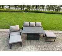 Fimous 5-Piece Aluminium Garden Furniture Sets Outdoor Conversational Dining Set With Adjustable Rising Lifting Dining Table