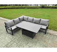 Fimous 5 Piece Garden Furniture Set 6 Seater Aluminium Outdoor Dining Set Dining Table & Cushions, Grey