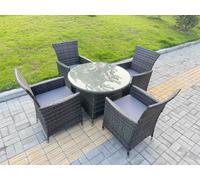 Fimous 5-Piece Pe Rattan Garden Furniture 4 Seater Garden Medium Round Table And Chairs For Patio Dark Grey Mixed