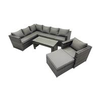 Fimous 5 Pieces Outdoor Pe Rattan Garden Furniture Corner Sofa Oblong Coffee Table Set With Cushions Big Footstool